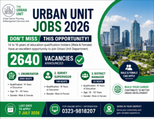 Urban Unit Jobs 2026 - Government Employment Opportunity in Pakistan
